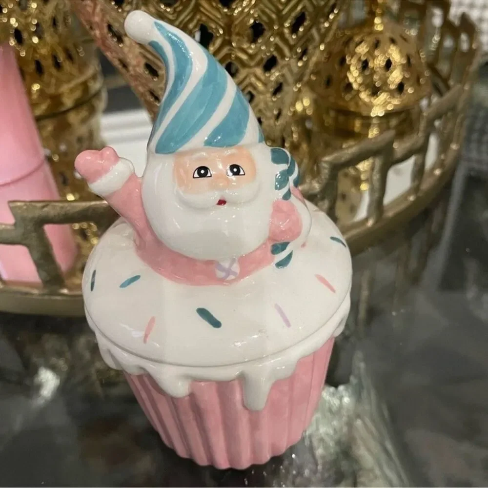 New Pastel Pink and Teal Santa Cupcake Candle